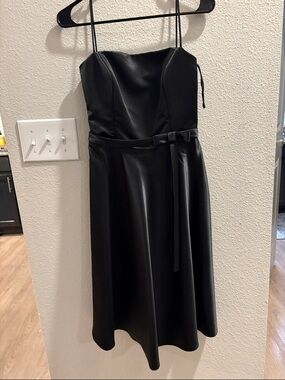 Dollar Vintage Classic Black Satin Midi Dress with Bow Waist